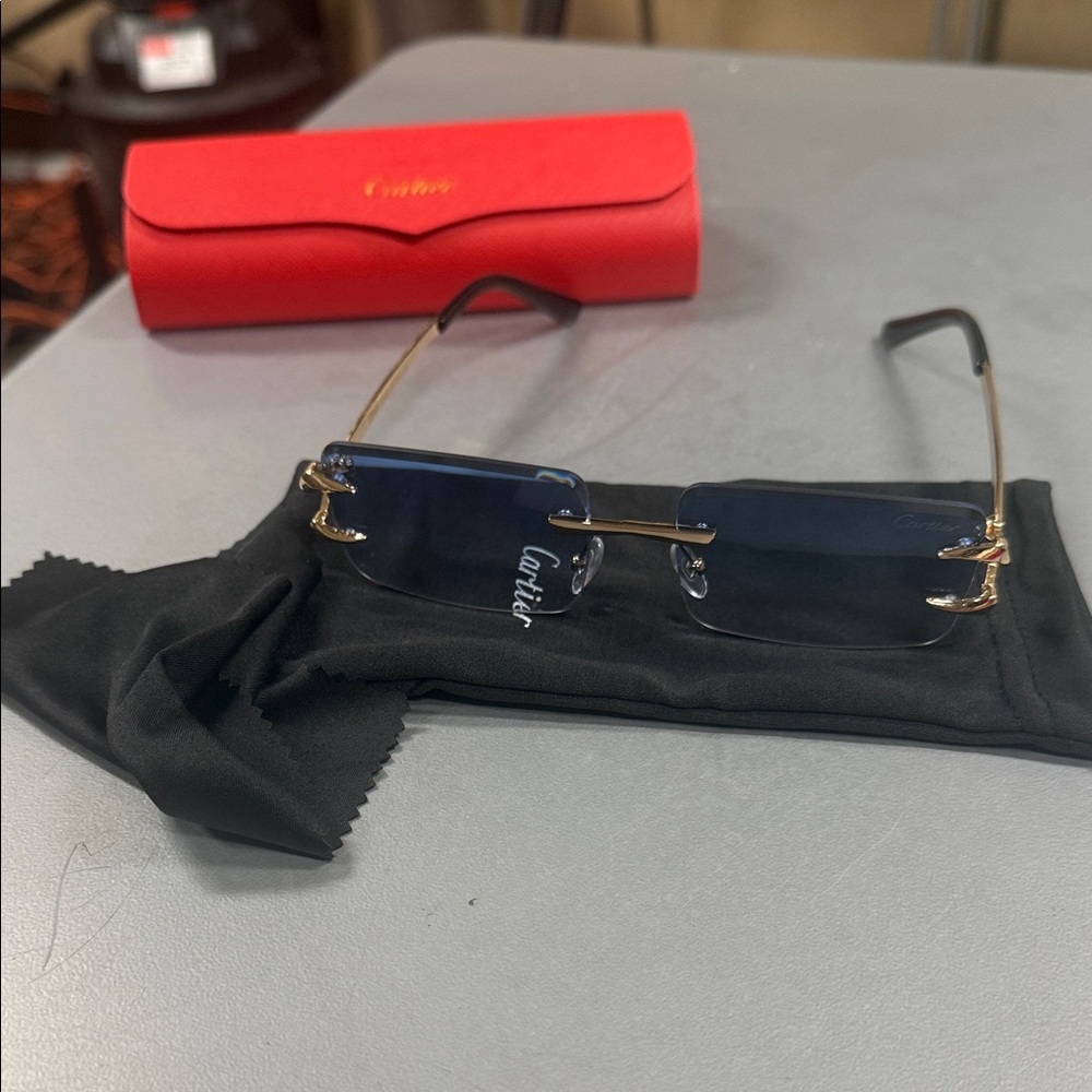 Cartier Sunglasses with Blue Lenses and Gold Frame